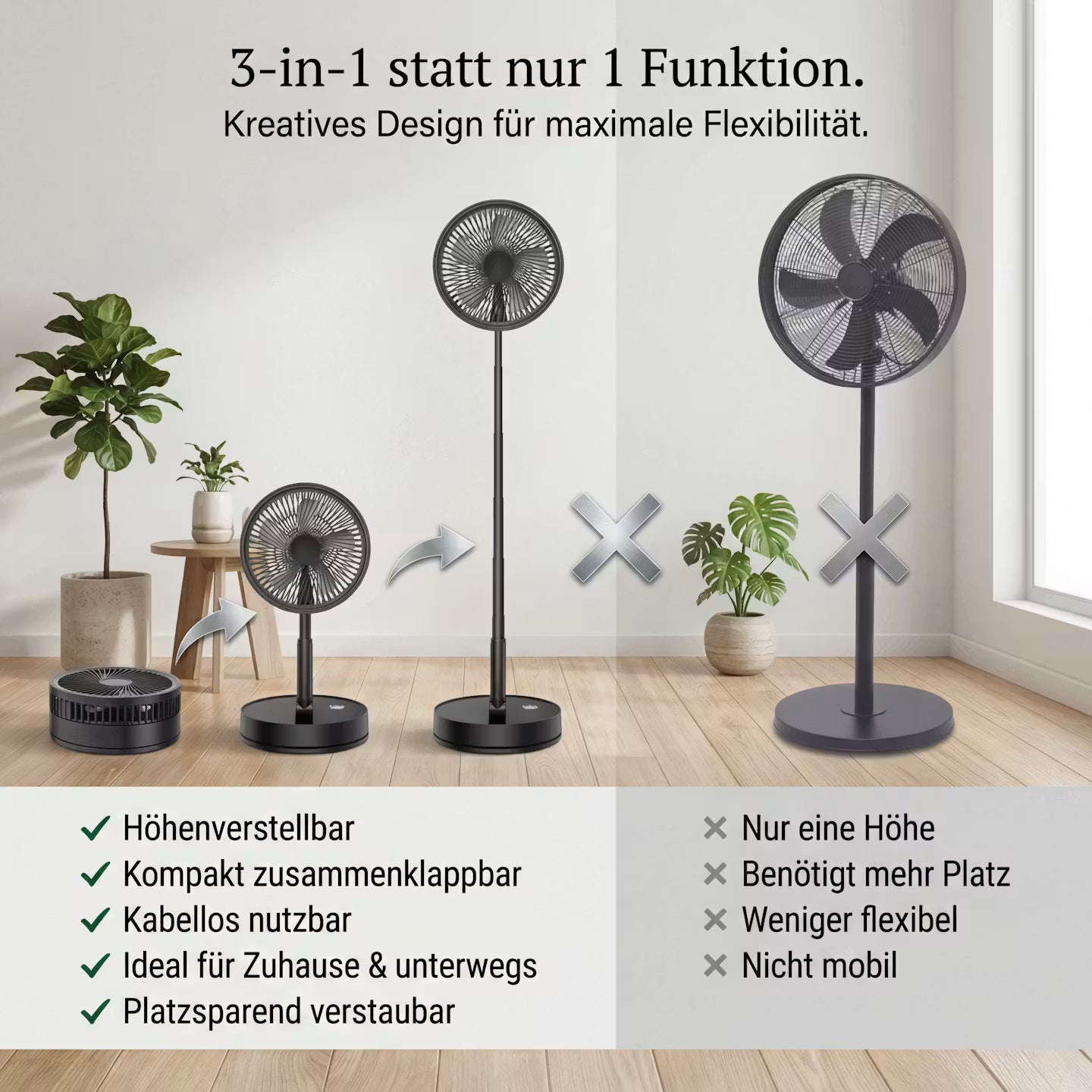 ECHOORIA FlexBreeze™ – Cordless 4-in-1 Tower Fan