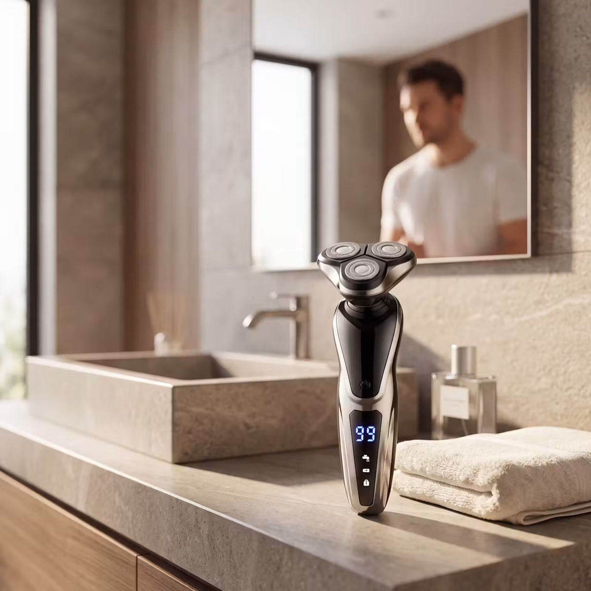 Elektrorasierer mit rotierendem 3-Klingen-Kopf