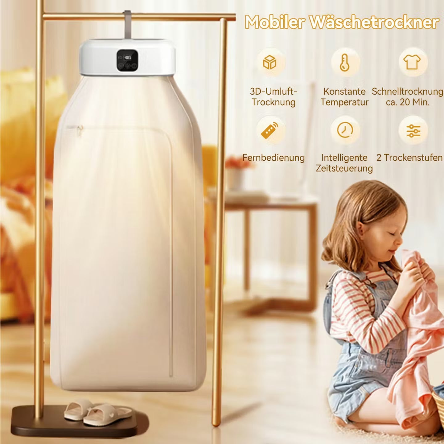 Portable clothes dryer with UV sterilization